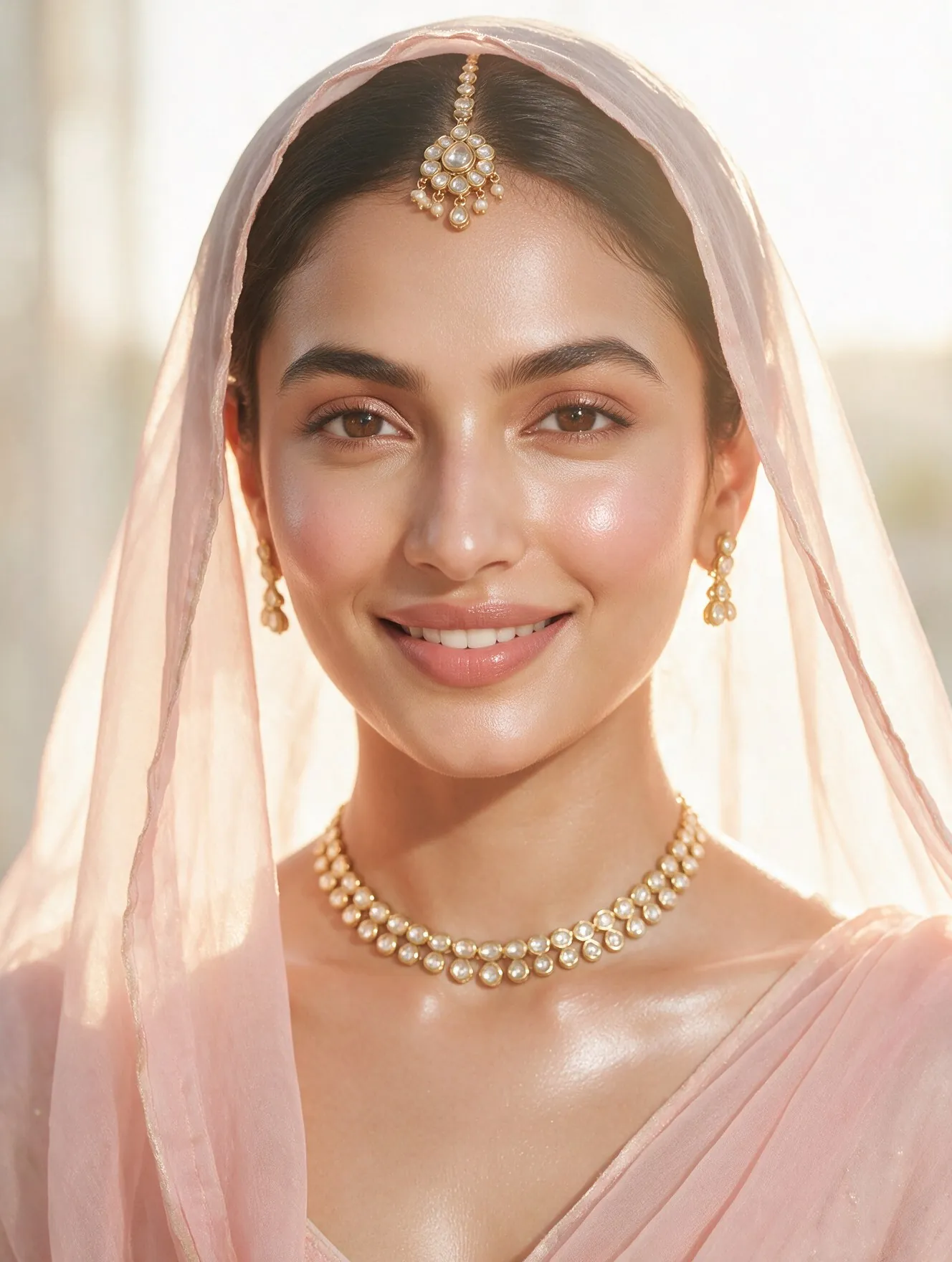 Bride in dupatta and jewellery